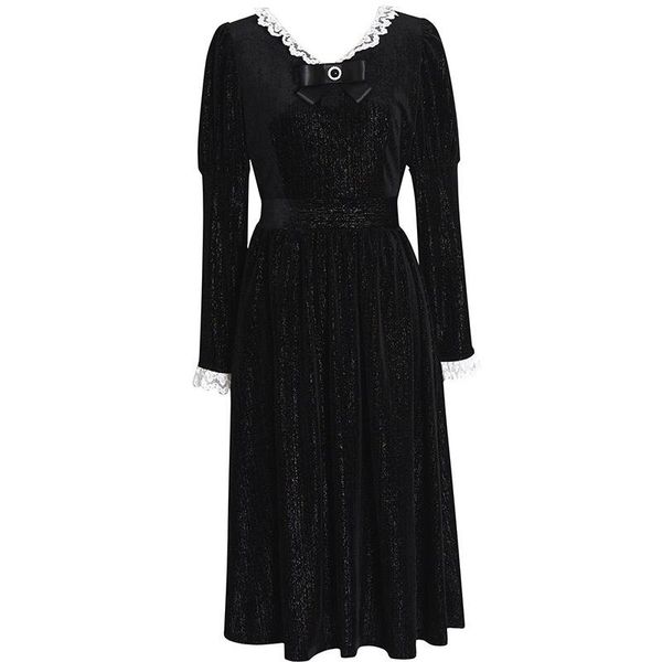 autumn winter women black midi french dress ruffled colalr bow velvet elegant shiny dress lace ruffles puff sleeve gothic, Black;gray
autumn winter women black midi french dress ruffled colalr bow velvet elegant shiny dress lace ruffles puff sleeve gothic, Black;gray