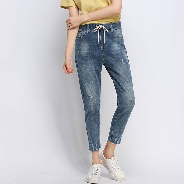 women's jeans summer elastic waist ripped woman vintage lace up long denim harem pants women pantalon casual ladies mom c6321, Blue
women's jeans summer elastic waist ripped woman vintage lace up long denim harem pants women pantalon casual ladies mom c6321, Blue