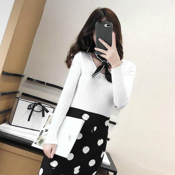 women's sweaters pure color fashion slim knit sweater commuter base shirt, White;black 
women's sweaters pure color fashion slim knit sweater commuter base shirt, White;black