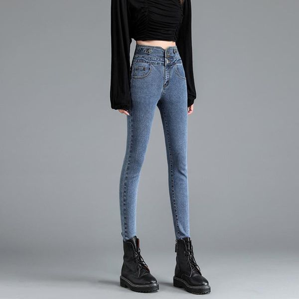 women's jeans high waist women spring skinny pants slim female denim pencil with pockets and buttons ankle length trousers, Blue
women's jeans high waist women spring skinny pants slim female denim pencil with pockets and buttons ankle length trousers, Blue