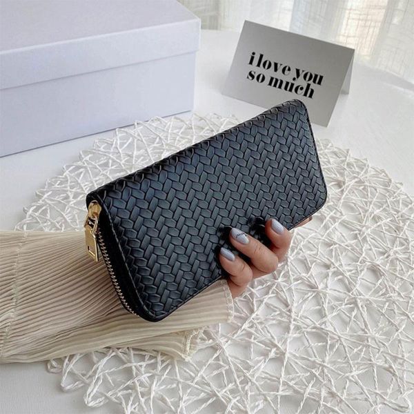 card holders weave faux leather long wallet purse zip around clutch bag phone holder, Brown;gray
card holders weave faux leather long wallet purse zip around clutch bag phone holder, Brown;gray