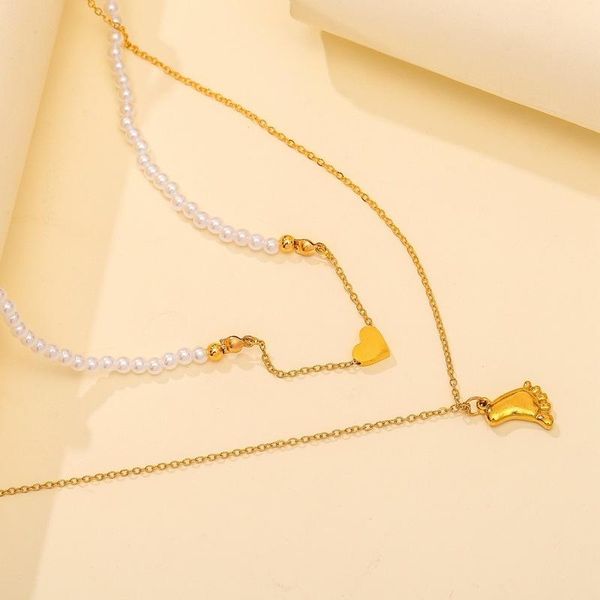 pendant necklaces minar unique design metallic feet necklace for women layered titanium steel gold love heart pearls chokers, Silver
pendant necklaces minar unique design metallic feet necklace for women layered titanium steel gold love heart pearls chokers, Silver