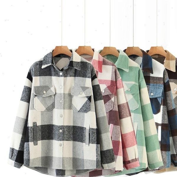 2021 autumn womens new fashion all match lapel long sleeve retro loose plaid pocket woolen plaid shirt jacket, White
2021 autumn womens new fashion all match lapel long sleeve retro loose plaid pocket woolen plaid shirt jacket, White