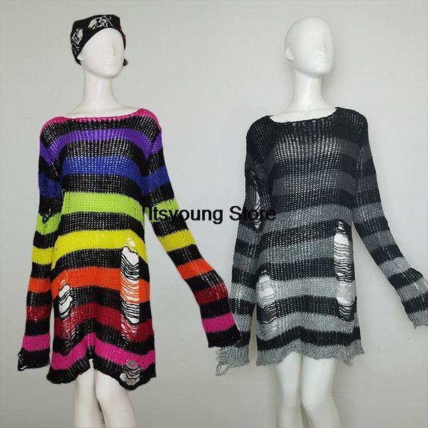 lady hollow hole split womens sweater colorful stripe knitwear goth punk knit rock jumpers women rainbow gothic long loose hipster, White;black
lady hollow hole split womens sweater colorful stripe knitwear goth punk knit rock jumpers women rainbow gothic long loose hipster, White;black