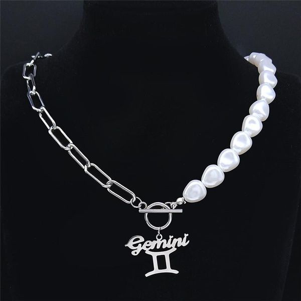 pendant necklaces stainless steel imitation pearls gemini punk charm women astrology necklace jewelry collier acier inoxydable nxs03, Silver
pendant necklaces stainless steel imitation pearls gemini punk charm women astrology necklace jewelry collier acier inoxydable nxs03, Silver