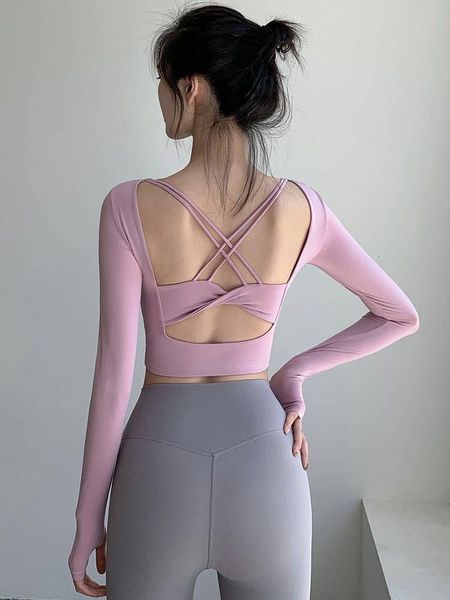 net red hollow back yoga women's sportswear quick drying breathable fitness suit with bra long sleeve t-shirt, Gray
net red hollow back yoga women's sportswear quick drying breathable fitness suit with bra long sleeve t-shirt, Gray