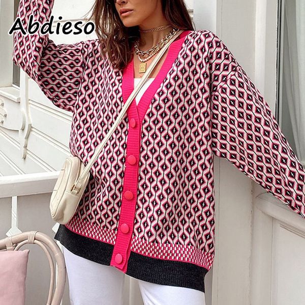 abdieso 2021 argyle knitted womens sweater long sleeve buttons autumn winter green oversized casual cardigan fashion, White;black
abdieso 2021 argyle knitted womens sweater long sleeve buttons autumn winter green oversized casual cardigan fashion, White;black