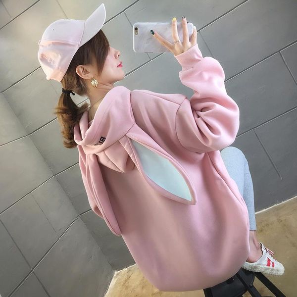 women's hoodies & sweatshirts spring winter women high street harajuku cute punk ears hooded pullover loose sweat 316h, Black
