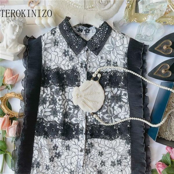 women's blouses & shirts terokinizo french style elegant lace shirt women ruffle patchwork turn down collar sleeveless blouse office la, White
women's blouses & shirts terokinizo french style elegant lace shirt women ruffle patchwork turn down collar sleeveless blouse office la, White