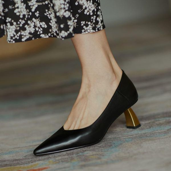 dress shoes golden heel soft comfortable genuine leather women heels spring fashion high party wedding, Black
dress shoes golden heel soft comfortable genuine leather women heels spring fashion high party wedding, Black