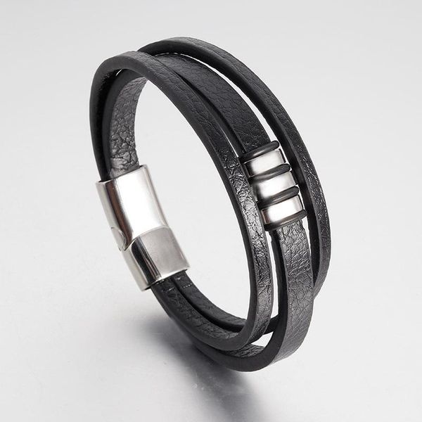 link, chain men's leather rope bracelet bangles stainless steel woven multi-layer men male boy accessories jewelry, Black
link, chain men's leather rope bracelet bangles stainless steel woven multi-layer men male boy accessories jewelry, Black