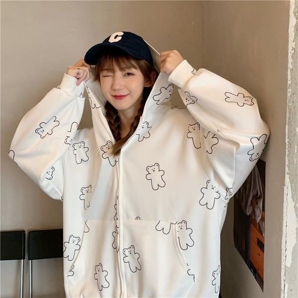women's hoodies & sweatshirts japanese cute bear print kawaii women loose all-match zip-up 2021 fall chic fashion long sleeve heeded co, Black
women's hoodies & sweatshirts japanese cute bear print kawaii women loose all-match zip-up 2021 fall chic fashion long sleeve heeded co, Black