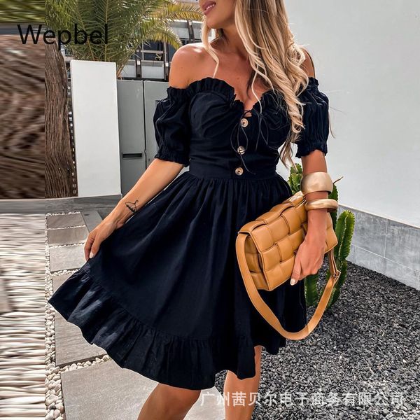 wepbel women high waist mini dress button waist hugging pleated dress summer black slash collar off shoulder big swing dresses x0521, Black;gray
wepbel women high waist mini dress button waist hugging pleated dress summer black slash collar off shoulder big swing dresses x0521, Black;gray