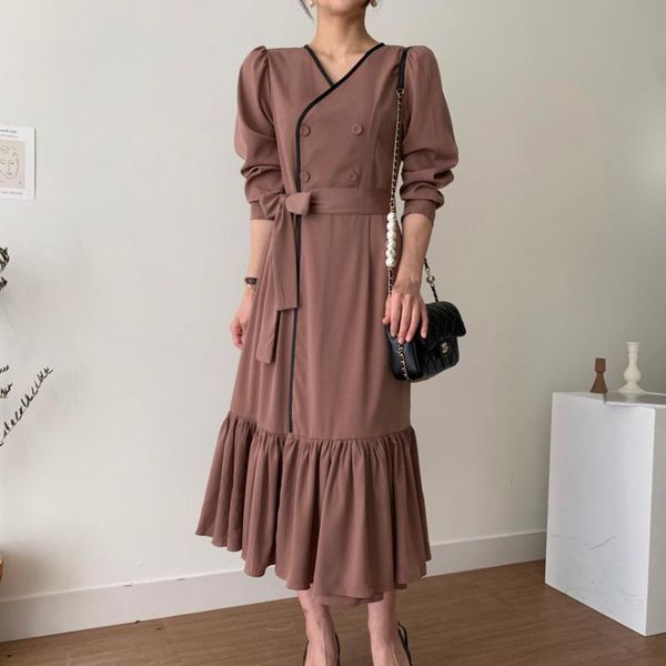 party dresses korean chic retro simple contrast color v neck lightly mature elegant pleated stitching long sleeve waist controlled lace up, White;black
party dresses korean chic retro simple contrast color v neck lightly mature elegant pleated stitching long sleeve waist controlled lace up, White;black