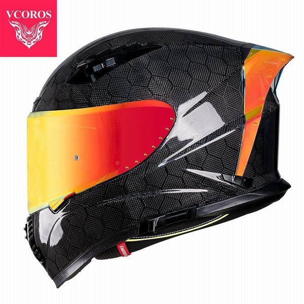 

motorcycle helmets vcoros upgrated fa-602 carbon fiber full face helmet with revo visor & special empennage design casto moto dot