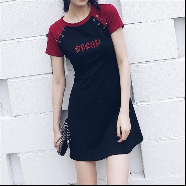 dress women elegant raglan sleeve summer dresses casual shor sleeve black red stitching embroidery a line dress for gothic girl, Black;gray
dress women elegant raglan sleeve summer dresses casual shor sleeve black red stitching embroidery a line dress for gothic girl, Black;gray