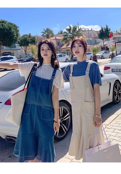 women's t-shirt french niche dress fish tail skirt boudoir friend outfit 2021 spring summer style retro very fairy denim with two sui, White
women's t-shirt french niche dress fish tail skirt boudoir friend outfit 2021 spring summer style retro very fairy denim with two sui, White