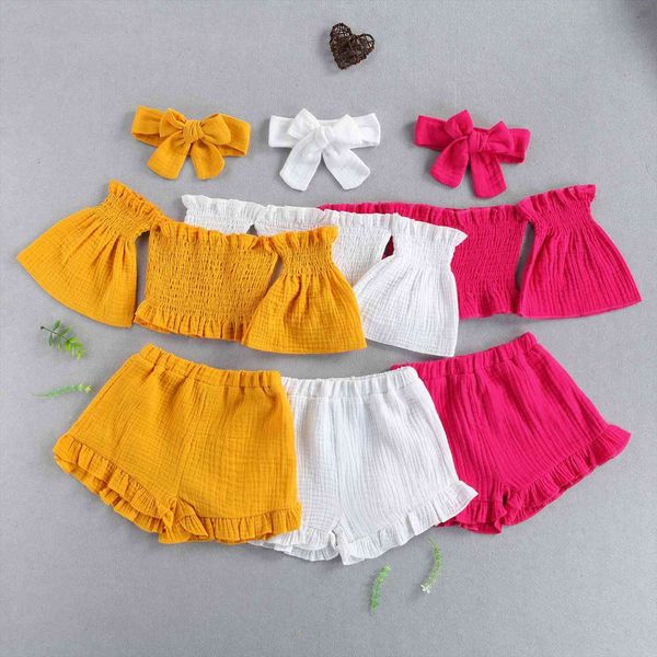 3 pcs infant solid color outfits baby girls off shoulder flare sleeves boat neck ruffle shorts bowknot headband set, White
3 pcs infant solid color outfits baby girls off shoulder flare sleeves boat neck ruffle shorts bowknot headband set, White