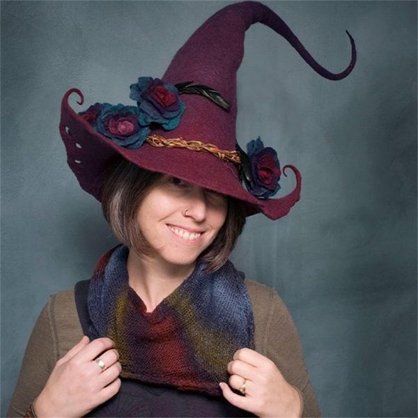 party hats halloween felt witch with flower handmade cosplay props for women l23 
party hats halloween felt witch with flower handmade cosplay props for women l23