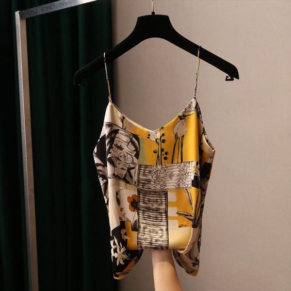 yellow floral plaid patchwork women tank spaghetti strap halter vest v neck summer loose printed satin top, White
yellow floral plaid patchwork women tank spaghetti strap halter vest v neck summer loose printed satin top, White