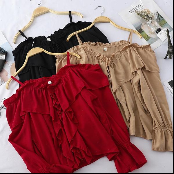2021 women summer off shoulder flare sleeve v neck strap basic shirt casual slim high waist chiffon ruffles blouse, White
2021 women summer off shoulder flare sleeve v neck strap basic shirt casual slim high waist chiffon ruffles blouse, White
