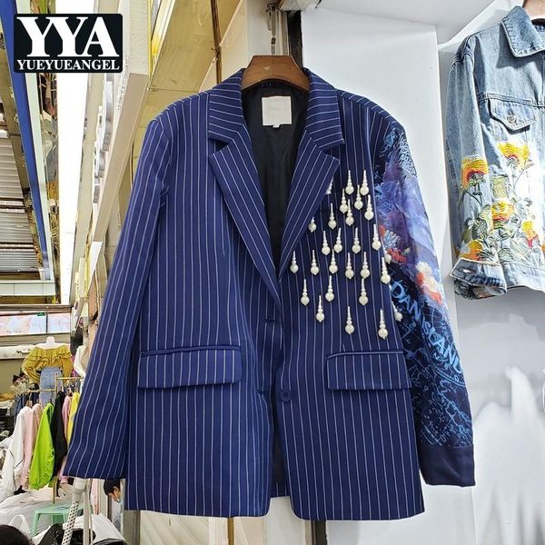 korean style womens elegant stripe pearls tassel printing design suits fashion single breasted pockets notched casual loose coat, White;black
korean style womens elegant stripe pearls tassel printing design suits fashion single breasted pockets notched casual loose coat, White;black