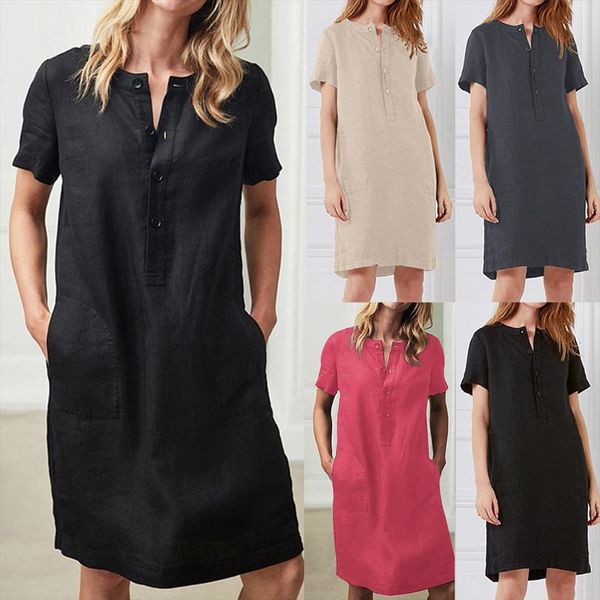 40 fashion linen casual loose women dress elegant solid color cotton and short sleeve vestidos mujer, Black;gray
40 fashion linen casual loose women dress elegant solid color cotton and short sleeve vestidos mujer, Black;gray