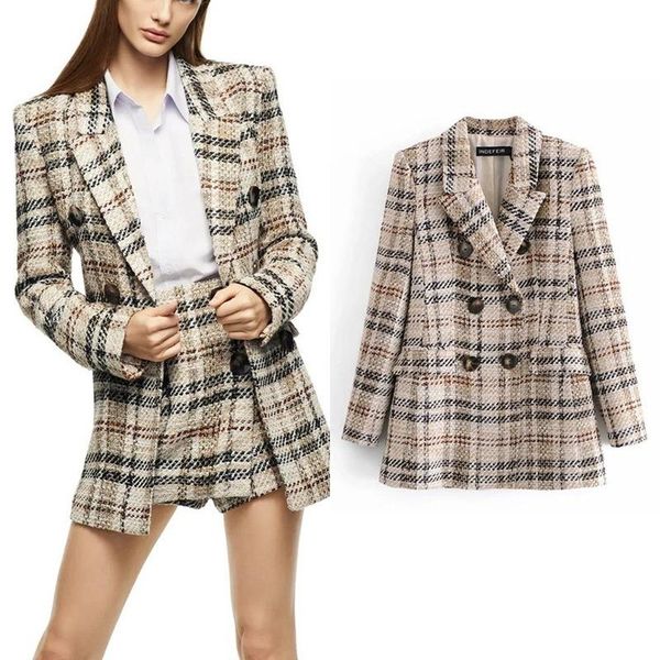 women's suits & blazers vintage british style tweed plaid blazer suit office lady contrast colors double breasted commute spring autumn, White;black
women's suits & blazers vintage british style tweed plaid blazer suit office lady contrast colors double breasted commute spring autumn, White;black