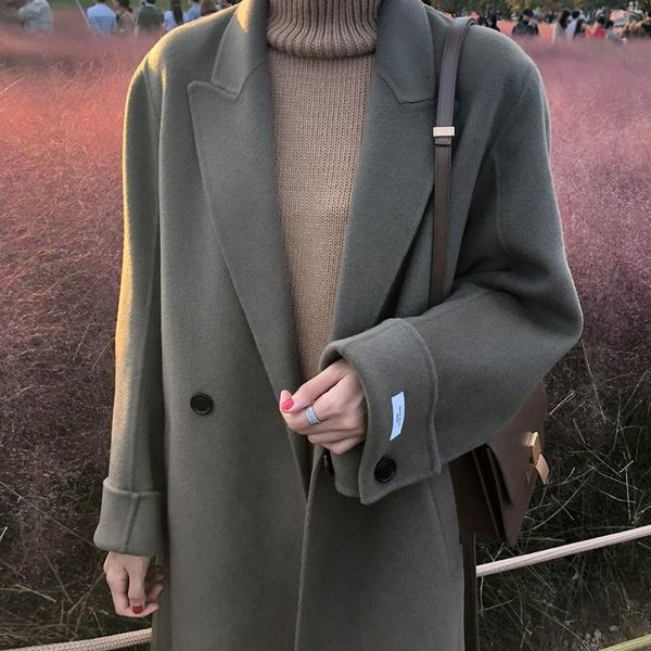 women's wool & blends autumn winter long coat fashion korean women turn down collar coats ladies elegant sleeved vintage outwear, Black
women's wool & blends autumn winter long coat fashion korean women turn down collar coats ladies elegant sleeved vintage outwear, Black