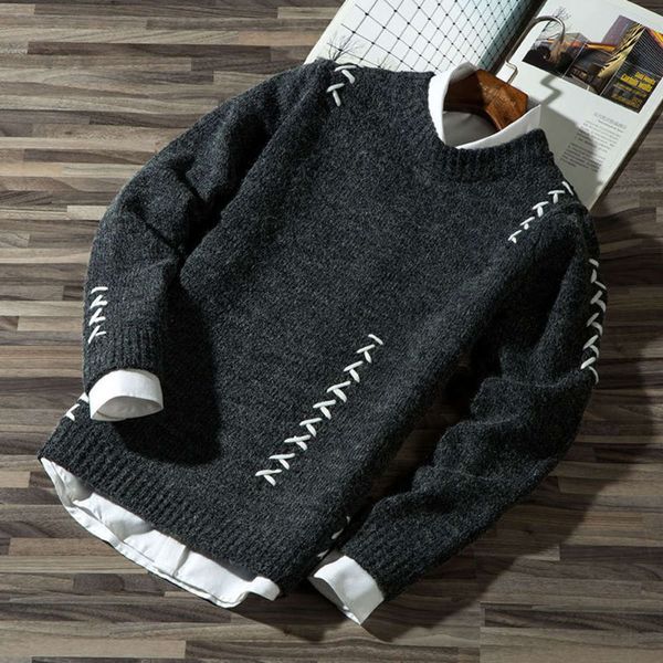 autumn and winter men's round neck pullover korean trend loose personality student sweater, White;black
autumn and winter men's round neck pullover korean trend loose personality student sweater, White;black