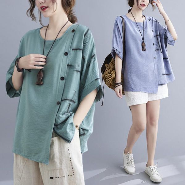 women's t-shirt big size summer women fashion elegant print spliced ladies female plus large short sleeve button irregular loose t shi, White
women's t-shirt big size summer women fashion elegant print spliced ladies female plus large short sleeve button irregular loose t shi, White