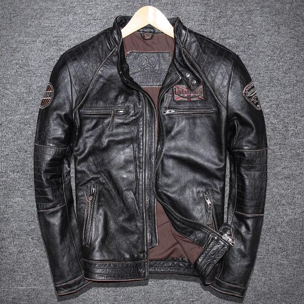 men's leather & faux geniune jacket for men pure cow vintage spring autumn plus size jaqueta de coruo 5680-1 mf124, Black
men's leather & faux geniune jacket for men pure cow vintage spring autumn plus size jaqueta de coruo 5680-1 mf124, Black