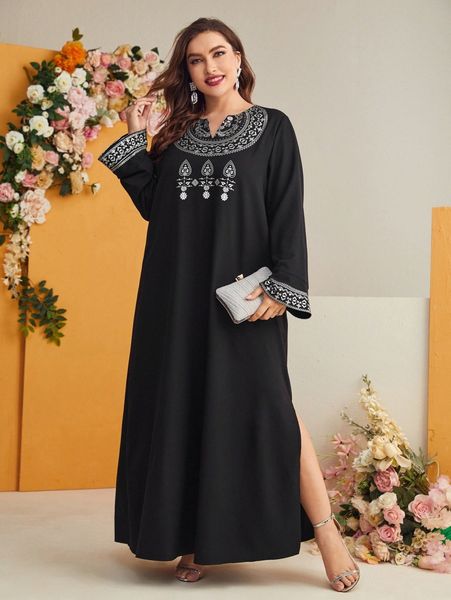 plus notch neck floral tunic dress h0l6#, Black
plus notch neck floral tunic dress h0l6#, Black