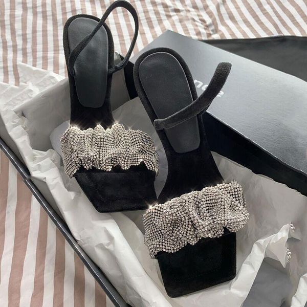 2021 new summer crystal high heels square toe rhinestone sandals women hollow european style stiletto wedding party shoes woman, Black
2021 new summer crystal high heels square toe rhinestone sandals women hollow european style stiletto wedding party shoes woman, Black