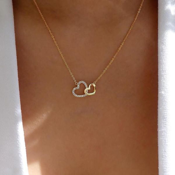 pendant necklaces romantic simple double heart-shaped necklace exquisite crystal zircon gold clavicle chain women's wedding jewelry, Silver
pendant necklaces romantic simple double heart-shaped necklace exquisite crystal zircon gold clavicle chain women's wedding jewelry, Silver