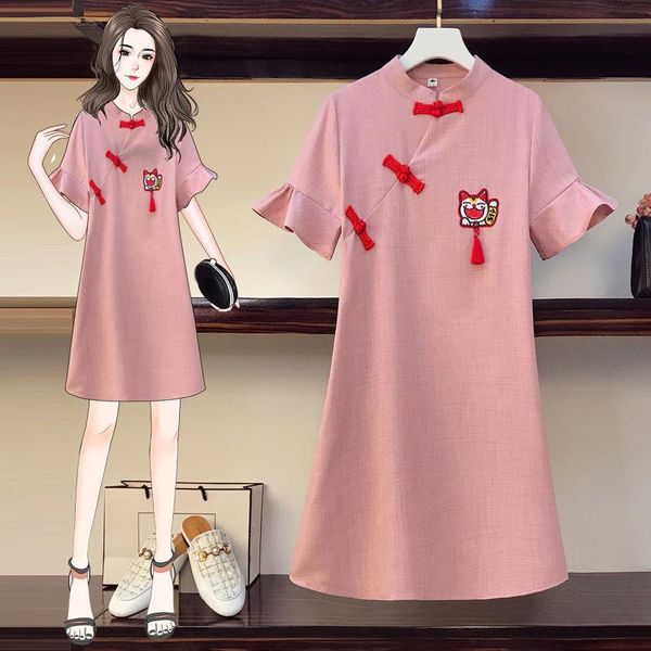 ethnic clothing chinese style cheongsam dress daily life large size stand collar improved short sleeve pregnant dresses, Red
ethnic clothing chinese style cheongsam dress daily life large size stand collar improved short sleeve pregnant dresses, Red