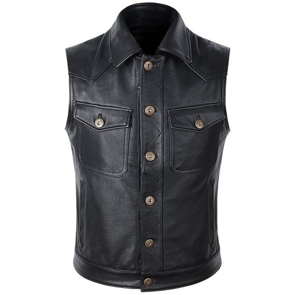 men's vests 2021 black motorcycle biker leather vest men genuine slim sleeveless jackets real cowhide high quality, Black;white
men's vests 2021 black motorcycle biker leather vest men genuine slim sleeveless jackets real cowhide high quality, Black;white