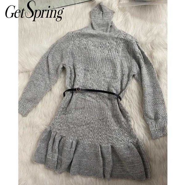 getspring women dress ladies knitted turtleneck sweater es with belt all match knit es loosewomen casual 210601, Black;gray
getspring women dress ladies knitted turtleneck sweater es with belt all match knit es loosewomen casual 210601, Black;gray