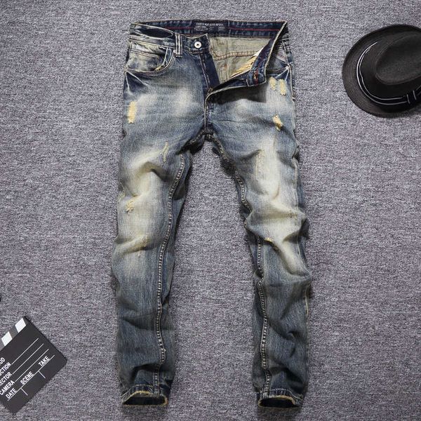 men's jeans italian style fashion retro yellow wash ripped men slim fit denim pants streetwear vintage designer homme b81z wpxn, Blue
men's jeans italian style fashion retro yellow wash ripped men slim fit denim pants streetwear vintage designer homme b81z wpxn, Blue