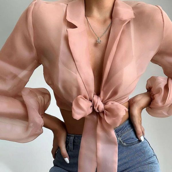 women's blouses & shirts hirigin women see-through sheer silk deep v neck turn-down collar open stitch lace up long sleeve, White
women's blouses & shirts hirigin women see-through sheer silk deep v neck turn-down collar open stitch lace up long sleeve, White