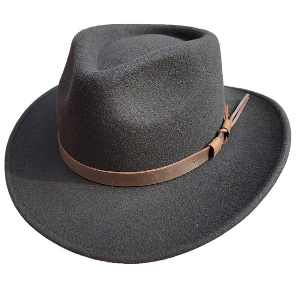 2021 new crushable wool felt cowboy outback hat for men m056, Blue;gray 
2021 new crushable wool felt cowboy outback hat for men m056, Blue;gray