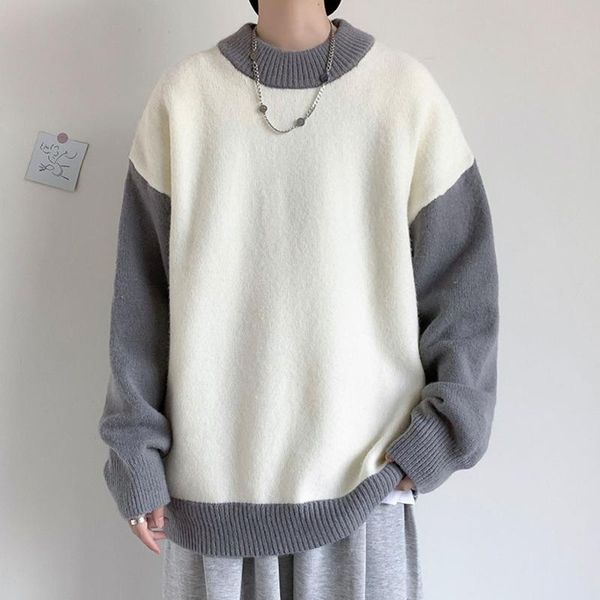men's sweaters sweater korean ins stitching color loose lazy round neck couple outfit pullover, White;black
men's sweaters sweater korean ins stitching color loose lazy round neck couple outfit pullover, White;black