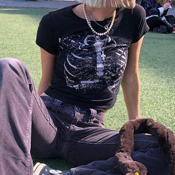 women's t-shirt punk streetwear 90s vintage short-sleeved female gothic harajuku casual graphic print y2k aesthetic crop summer slim to, White
women's t-shirt punk streetwear 90s vintage short-sleeved female gothic harajuku casual graphic print y2k aesthetic crop summer slim to, White