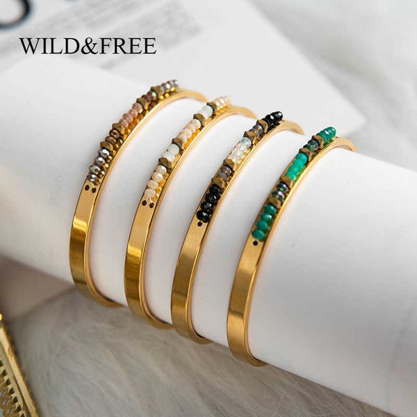 wild & handmade crystal beads bangles for women stainless steel gold open cuff bangle bracelets jewelry wholesale q0719, Black
wild & handmade crystal beads bangles for women stainless steel gold open cuff bangle bracelets jewelry wholesale q0719, Black