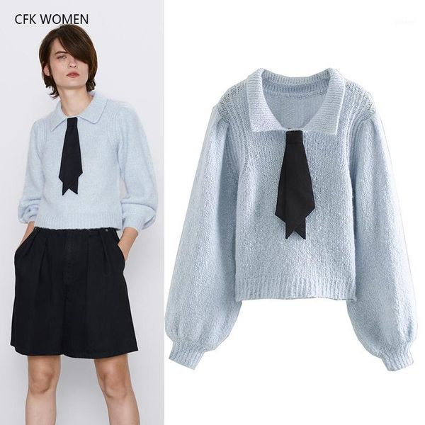 cfk women winter sweaters turn down collar with tie puff sleeve pullovers 2019 new casual loose elegant blue sweater1, White;black
cfk women winter sweaters turn down collar with tie puff sleeve pullovers 2019 new casual loose elegant blue sweater1, White;black