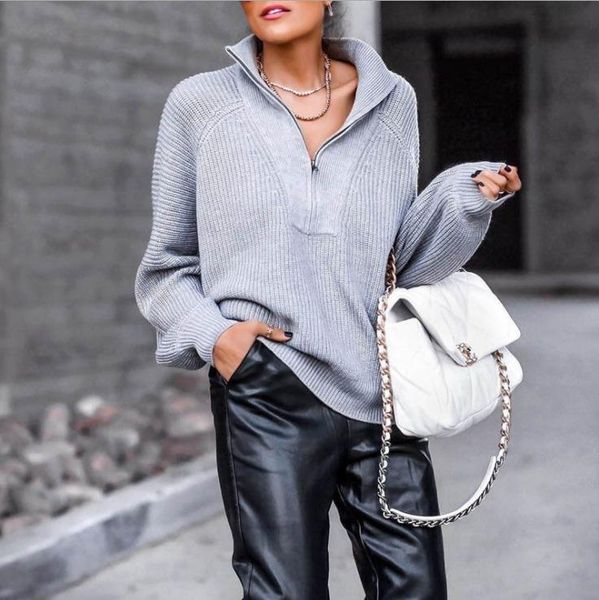 women's sweaters european and american trade sweater amazon zipper knitting fashion lapel jumper knitted women, White;black
women's sweaters european and american trade sweater amazon zipper knitting fashion lapel jumper knitted women, White;black