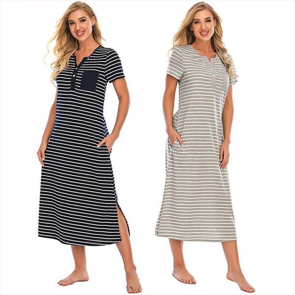striped nightgown summer womens sleepwears short sleeve nightdress loose comfortable long robe nightwear female pijamas, Black;red
striped nightgown summer womens sleepwears short sleeve nightdress loose comfortable long robe nightwear female pijamas, Black;red