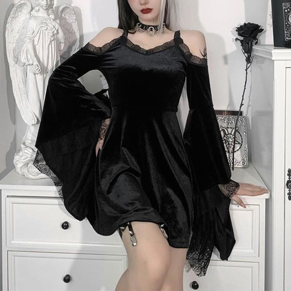 casual dresses gothic dress women black lace off shoulder spaghetti strap flared sleeve a-line mini goth party, Black;gray
casual dresses gothic dress women black lace off shoulder spaghetti strap flared sleeve a-line mini goth party, Black;gray