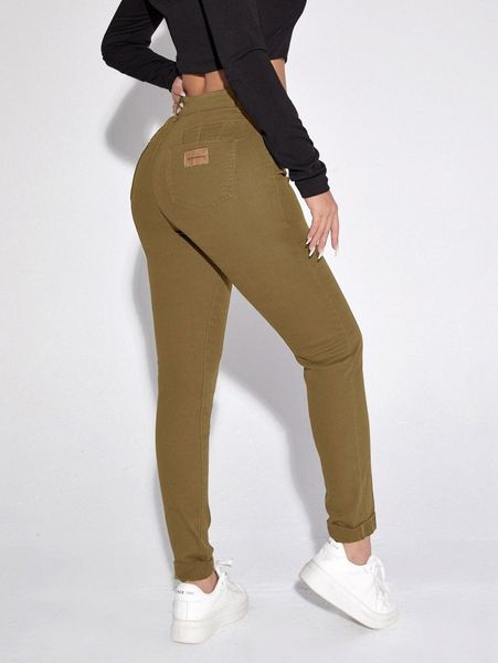 high waist patched detail skinny jeans q9px#, Blue