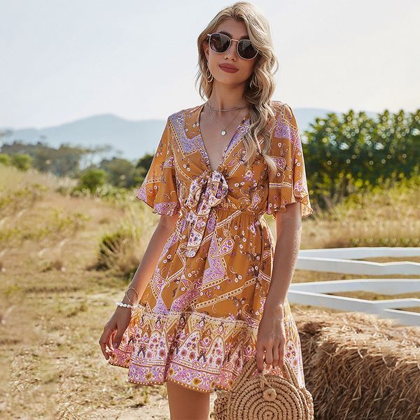 2021 summer boho women mini dress deep v-neck floral beach party casual dresses vacation high waist a-line dress, Black;gray
2021 summer boho women mini dress deep v-neck floral beach party casual dresses vacation high waist a-line dress, Black;gray